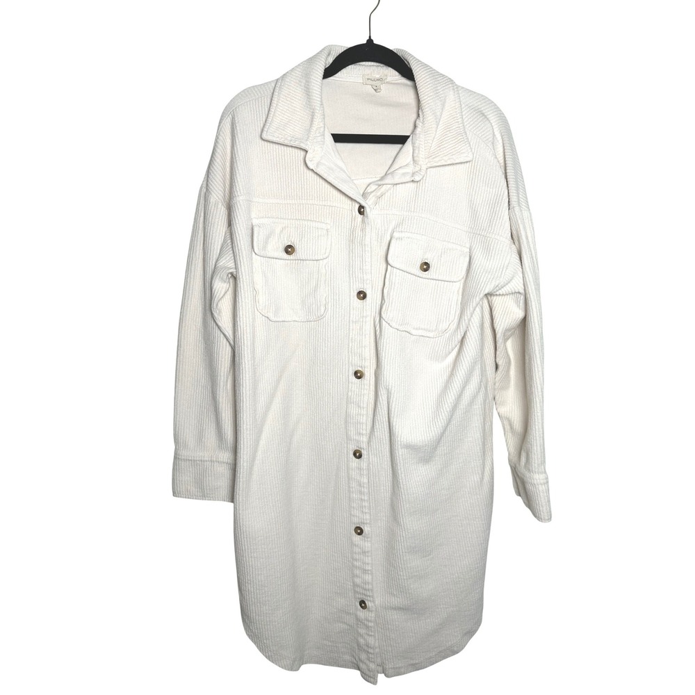 Pilcro Anthropologie Corduroy Shirt Dress Ivory Oversized Button Front S - Picture 2 of 9